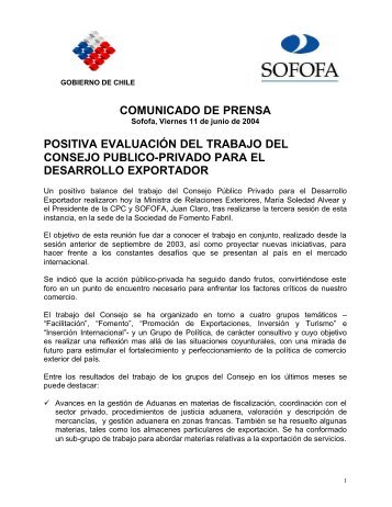 Comunicado de Prensa, Ãºltima reuniÃ³n del Consejo ... - Sofofa