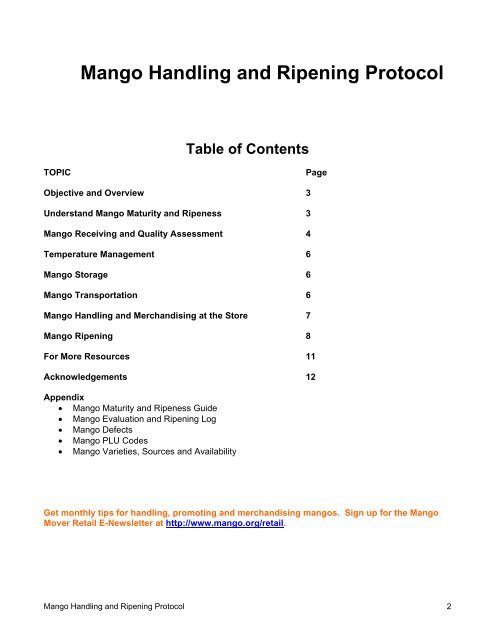 Mango Handling and Ripening Protocol