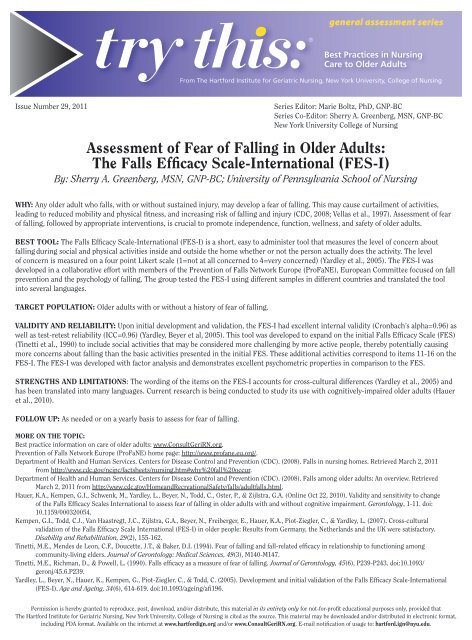 The Falls Efficacy Scale-International (FES-I)