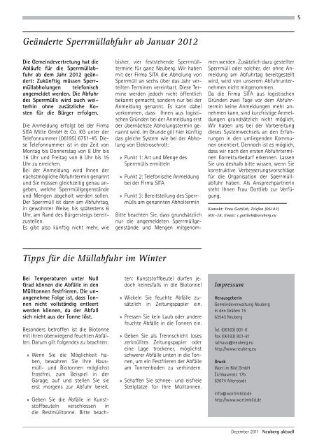 NEUBERG aktuell, Ausgabe 12/2011 - Gemeinde Neuberg