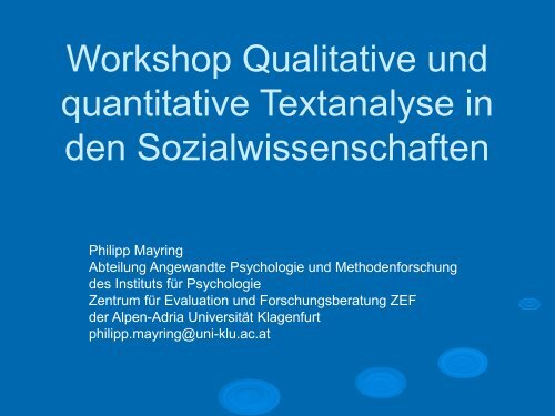 Workshop Qualitative und quantitative Textanalyse in den ...
