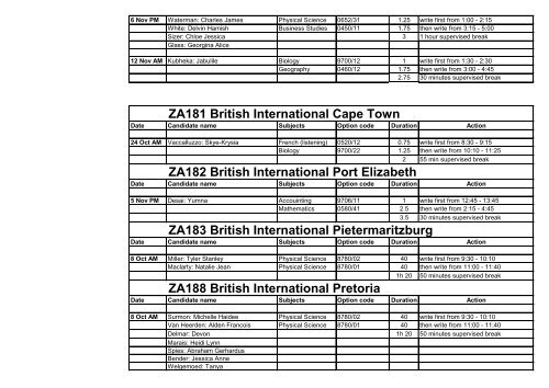 Oct/Nov 2012 Cambridge exam clashes ZA057 British International College