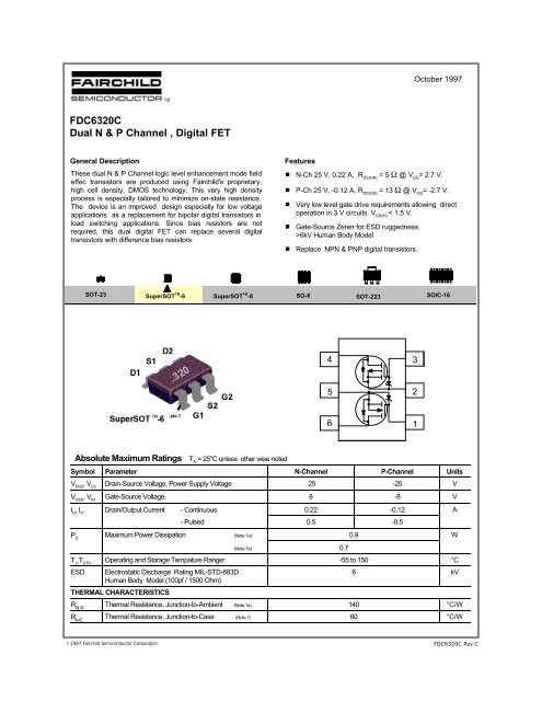 FDC6320C Dual N & P Channel  Digital FET