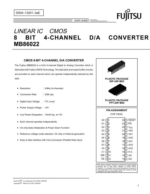 8 BIT 4-CHANNEL D/A CONVERTER MB86022