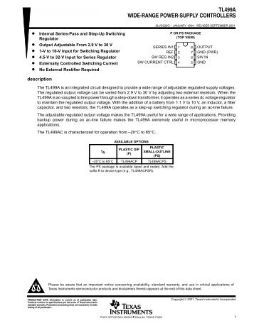 TL499A WIDE-RANGE POWER-SUPPLY CONTROLLERS