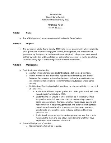 Our Bylaws (PDF) - Marist Clubs and Organizations - Marist College