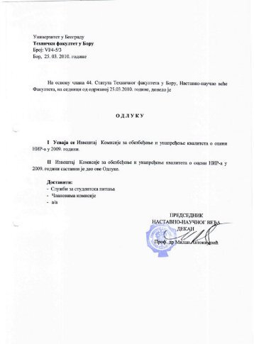 IzveÅ¡taj za 2009. godinu - ww.tf.bor.ac.rs