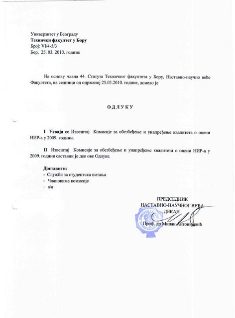 IzveÅ¡taj za 2009. godinu - ww.tf.bor.ac.rs