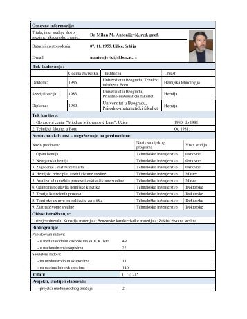 dr Milan M. AntonijeviÄ, red. prof. - ww.tf.bor.ac.rs
