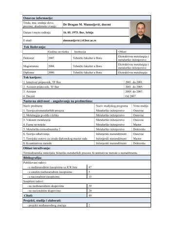 dr Dragan M. ManasijeviÄ, doc. - ww.tf.bor.ac.rs