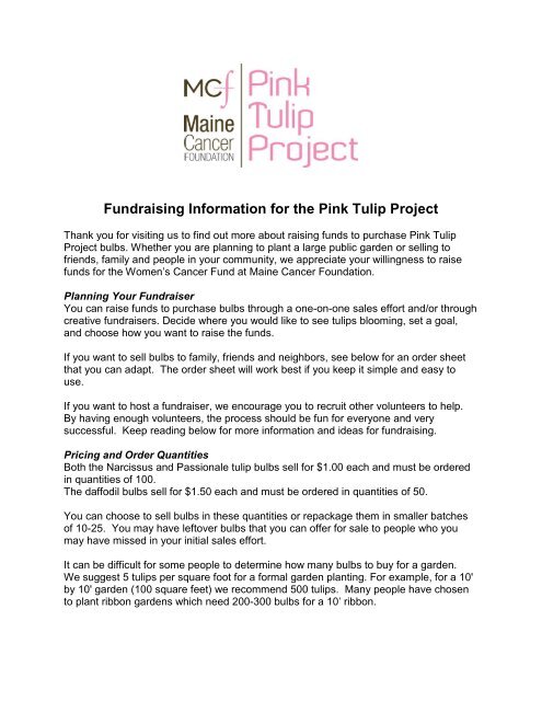 Fundraising Ideas - Pink Tulip Project