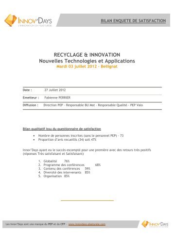 RECYCLAGE & INNOVATION Nouvelles Technologies et Applications
