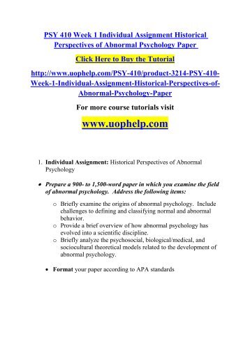 1 Historical Perspectives Of Abnormal Psychology