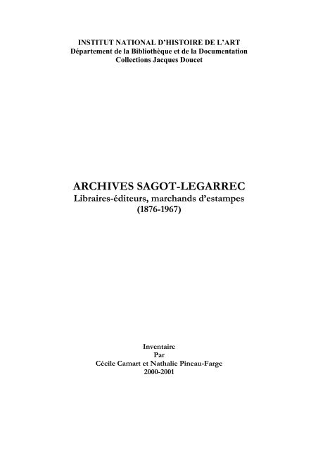 ARCHIVES SAGOT-LEGARREC - Inha