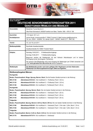 deutsche seniorenmeisterschaften 2011 gerätturnen weiblich und ...