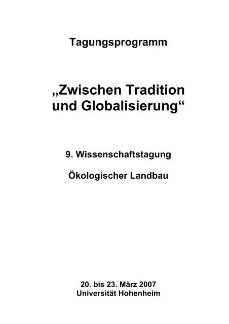 Detailprogramm - Wissenschaftstagung Ökologischer Landbau