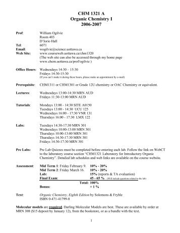 CHM 1321 A Organic Chemistry I 2006-2007