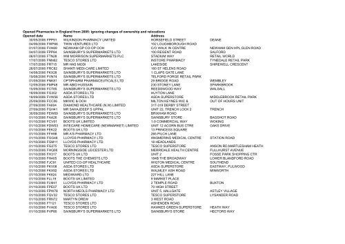 Opened Pharmacies in England from 2005 - Prescription Pricing ...