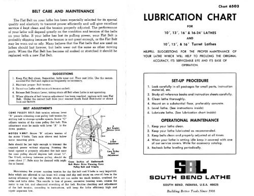 South Bend Lathe Lubrication Chart