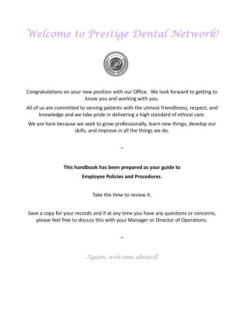 Prestige Employee Handbook FINAL11 Prestige Employee Handbook FINAL11