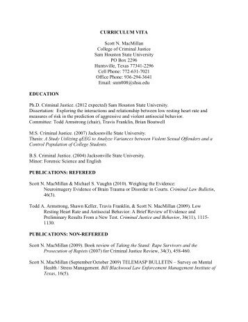 Curriculum Vitae (PDF) - Sam Houston State University - College of ...
