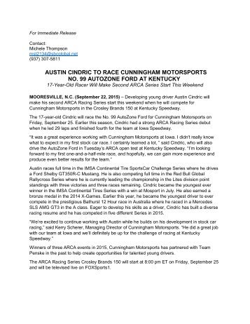 Cunningham Motorsports Cindric  Release - Kentucky 2015 FINAL