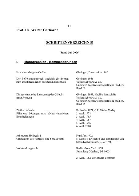 Prof. Dr. Walter Gerhardt SCHRIFTENVERZEICHNIS