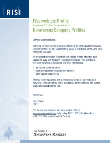 Fiberweb plc Profile Nonwovens Company Profiles - RISI