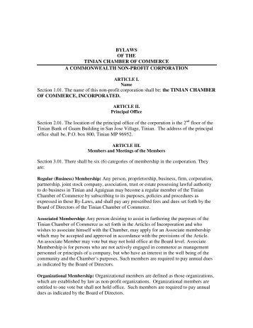 BYLAWS OF THE TINIAN CHAMBER OF COMMERCE A ...