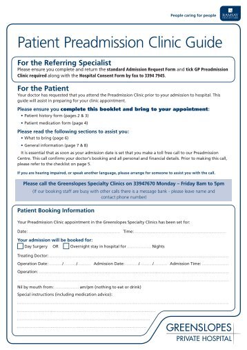 Patient Preadmission Clinic Guide