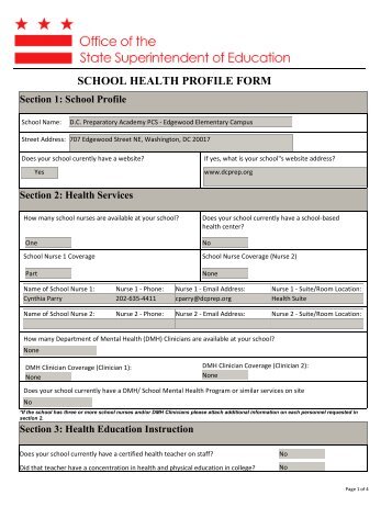 SCHOOL HEALTH PROFILE FORM