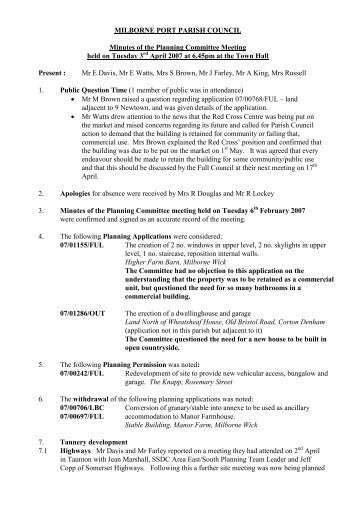 MILBORNE PORT PARISH COUNCIL Minutes of ... - Virtualtowns.net