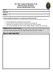 Samuel Ryder Academy Person Specification Form SKILLS AND ABILITIES