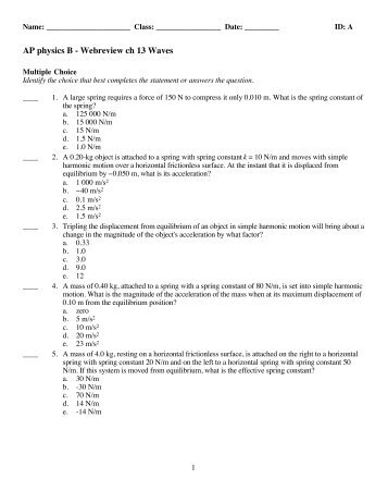 AP physics B - Webreview ch 13 Waves