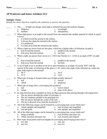 AP B mirrors and lenses websheet 23.2