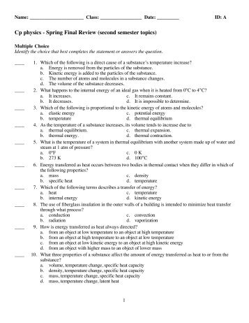 Cp physics - Spring Final Review (second semester topics)