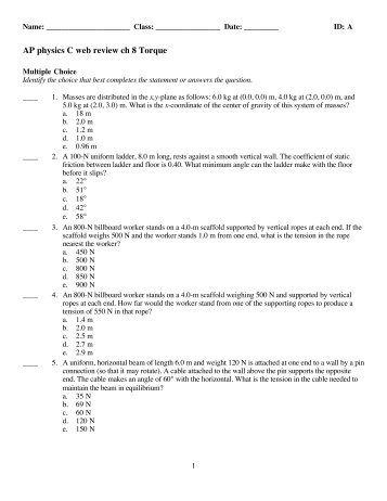 AP physics C web review ch 8 Torque