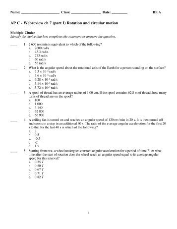 AP C - Webreview ch 7 (part I) Rotation and circular motion