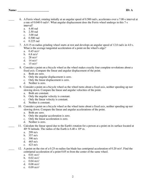 AP C - Webreview ch 7 (part I) Rotation and circular motion