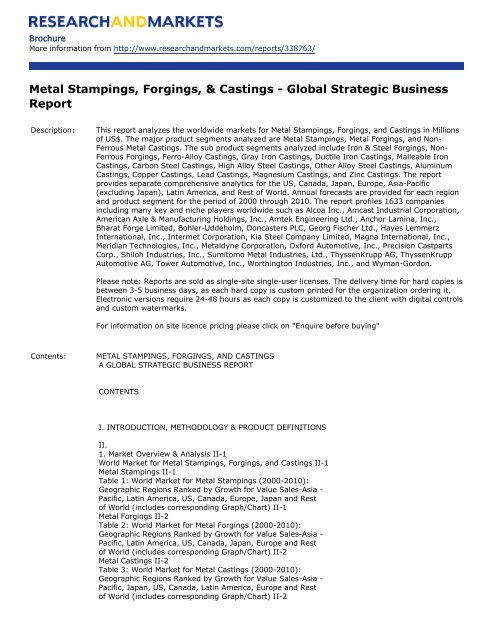 Metal Stampings, Forgings, & Castings - Global Strategic Business