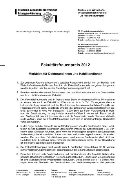 Fakultätsfrauenpreis 2012 - am Fachbereich ...