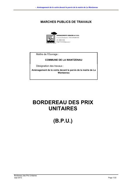 BORDEREAU DES PRIX UNITAIRES (B.P.U.)