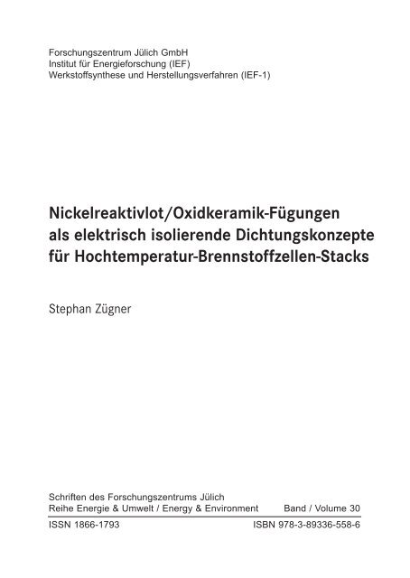 Nickelreaktivlot / Oxidkeramik-FÃ¼gungen als elektrisch ... - JuSER