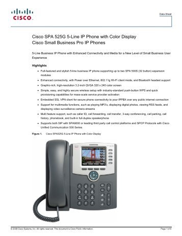 Cisco SPA 525G 5-Line IP Phone with Color Display Cisco Small ...