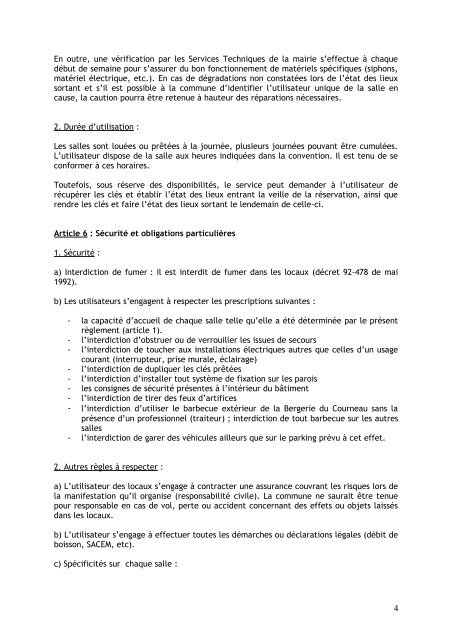 REGLEMENT INTERIEUR D’UTILISATION DES LOCAUX MUNICIPAUX A USAGE DE LOCATION