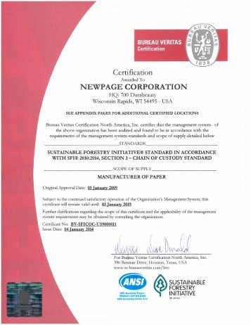 (SFI) Chain-of-Custody Certificate (PDF) - NewPage Corporation