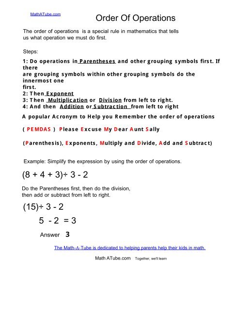 Order Of Operations 8 4 3 3 2 15 3 2 5