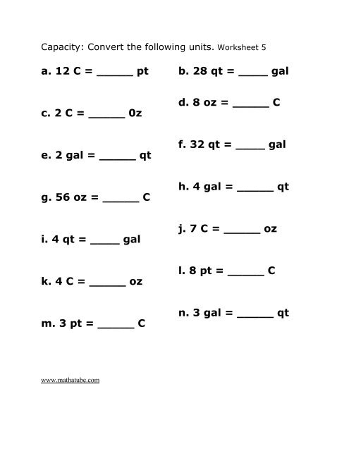 A 12 C Pt B 28 Qt Gal C 2 C Math A Tube