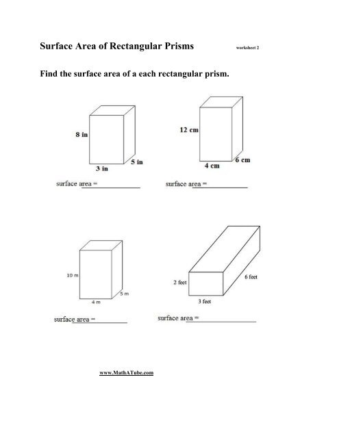 Surface Area of Rectangular Prisms