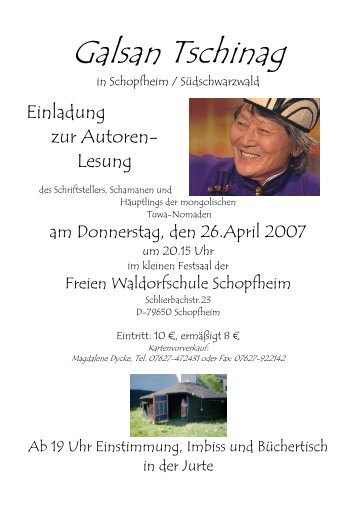 Galsan Tschinag in Schopfheim - Freie Waldorfschule Schopfheim